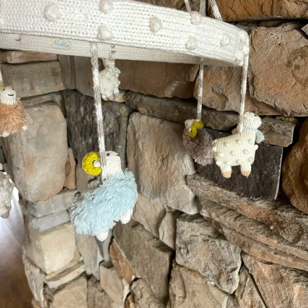 New🌟BlaBla Crocheted Sheep Mobile-yellow/white/gray